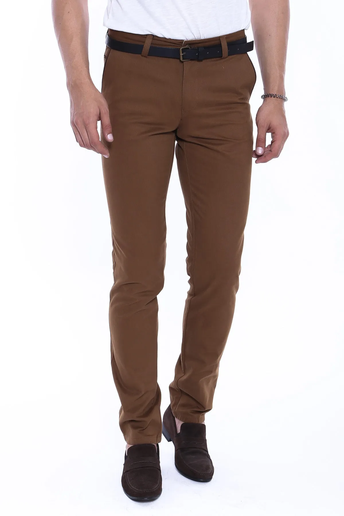 5 Pocket Stitched Pockets Cotton Tan Men Trousers