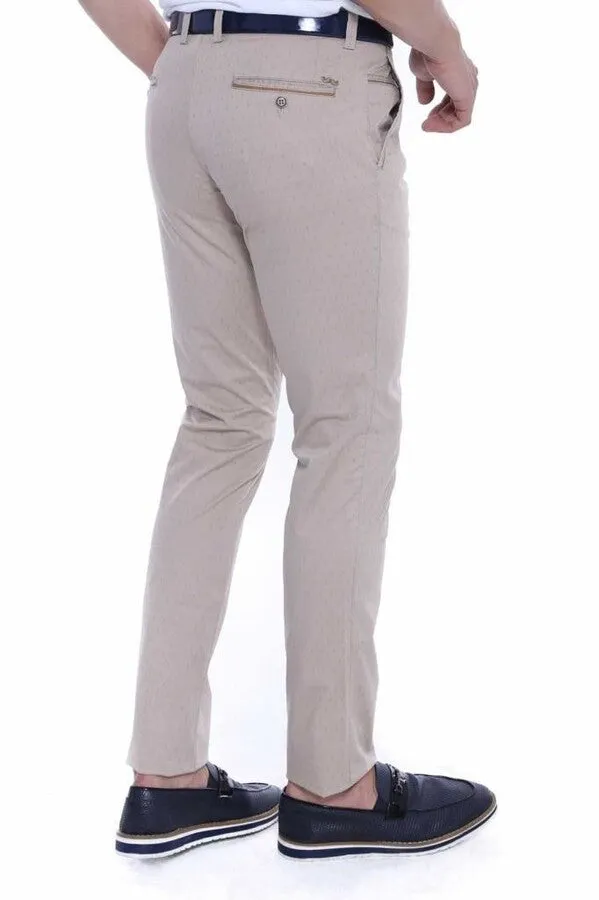 5 Pockets Patterned Men Beige Pants - Wessi