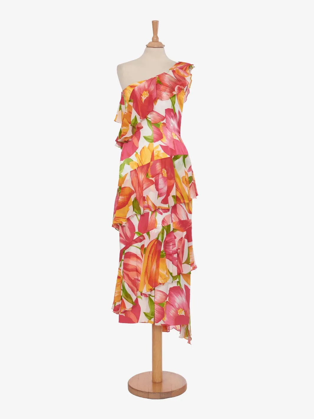 André Laug One-Shoulder Floral Dress