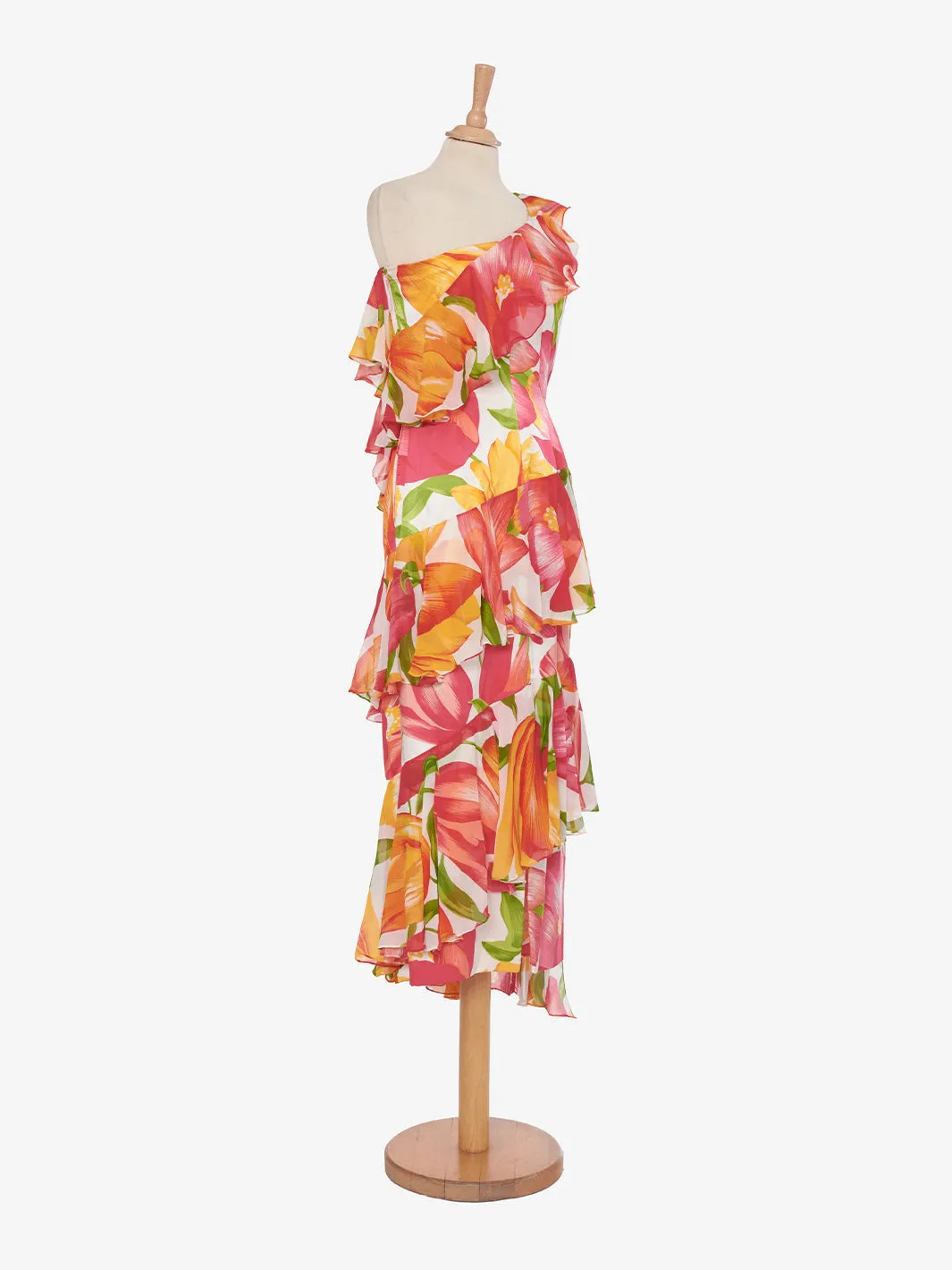 André Laug One-Shoulder Floral Dress