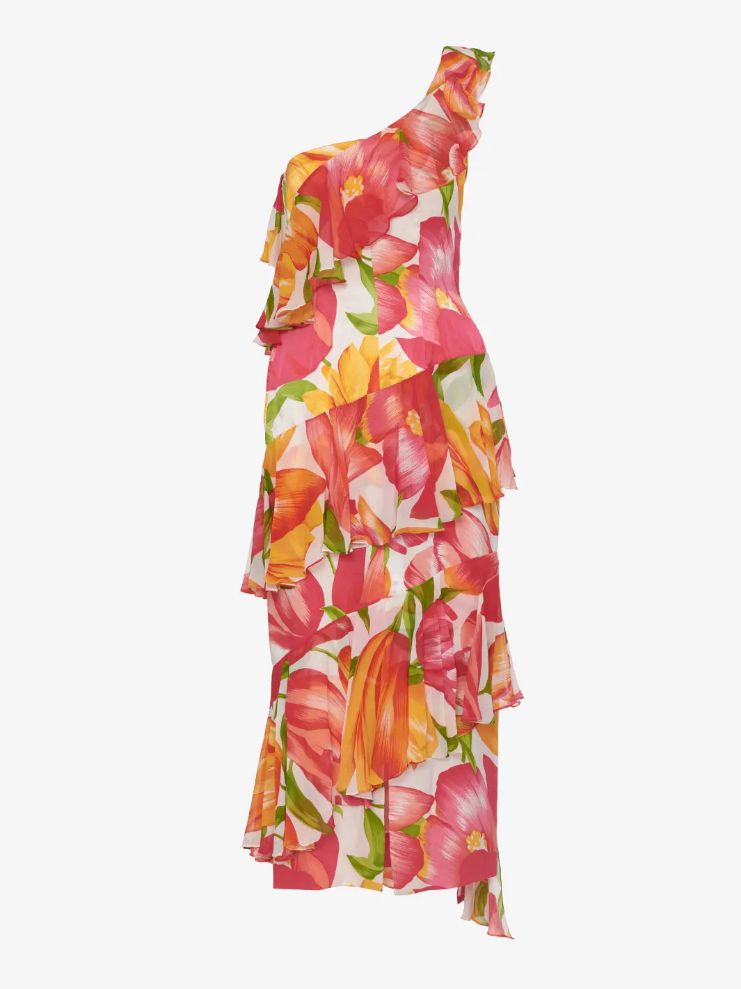 André Laug One-Shoulder Floral Dress