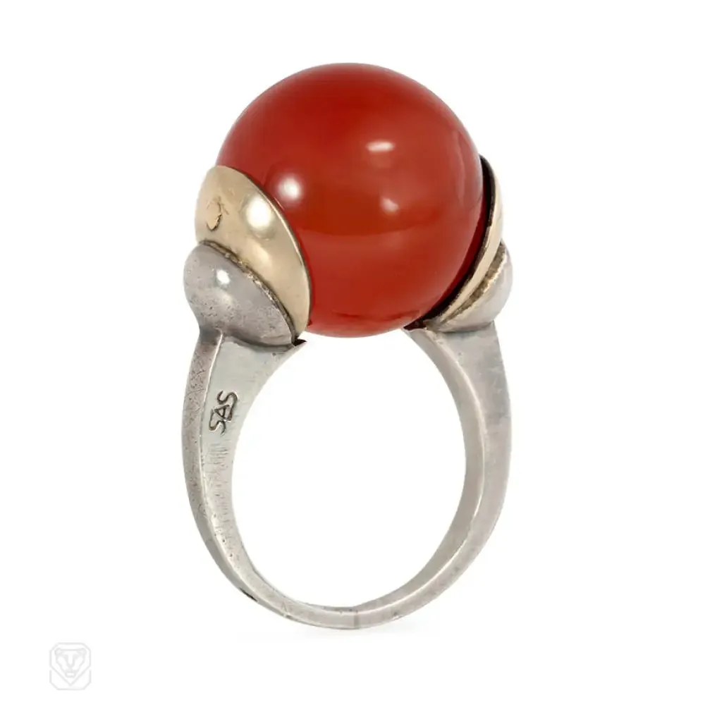 Art Deco carnelian ring, Sasportas