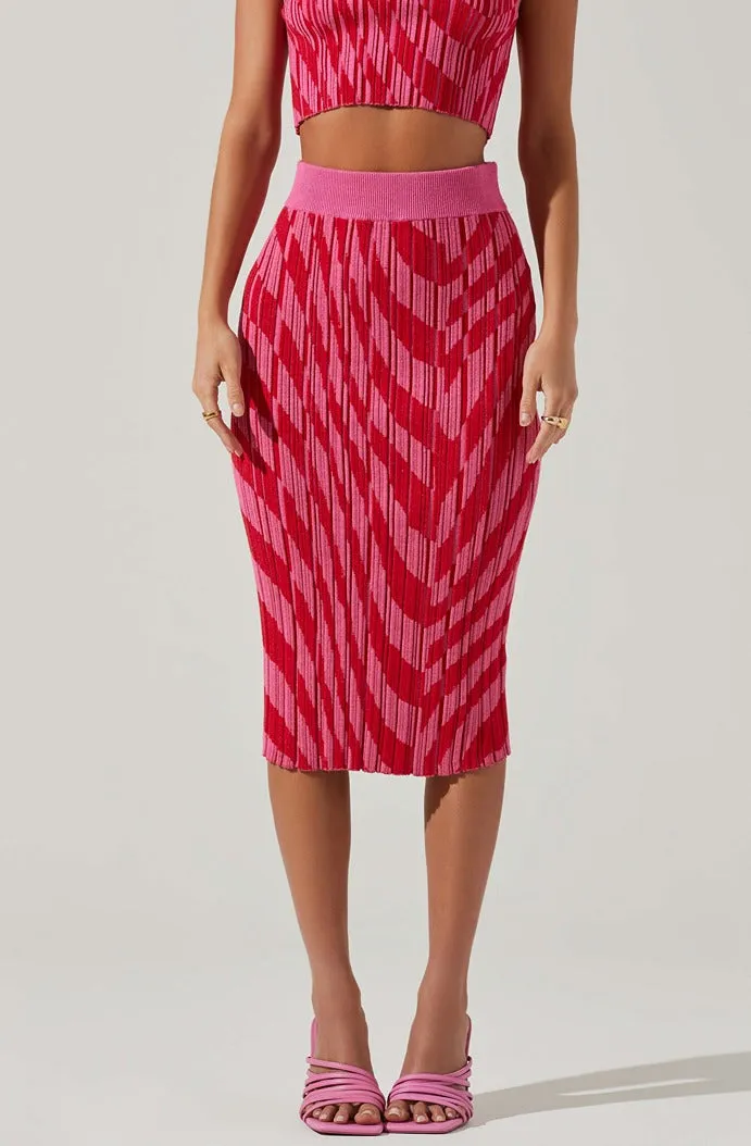 ASTR The Label Alana Knit Pencil Midi Skirt in Pink Red