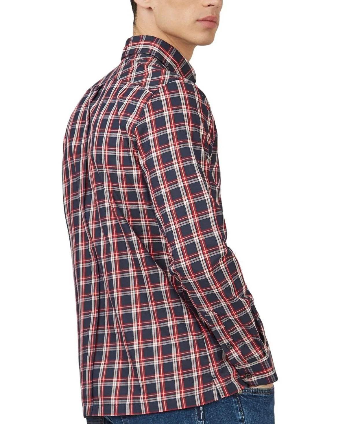 Ben Sherman Men's Regular Fit Mesh Check Shirt, Red