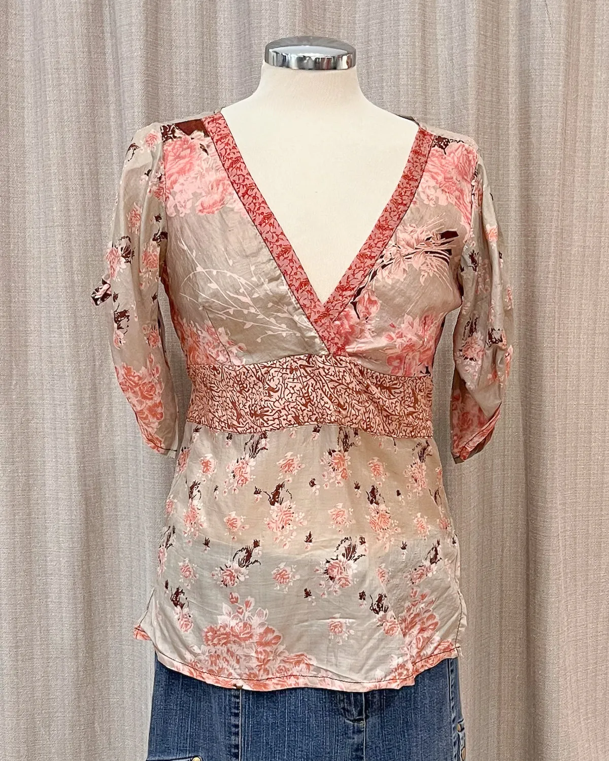 Blusa In Seta Pura A Fiori - S/M