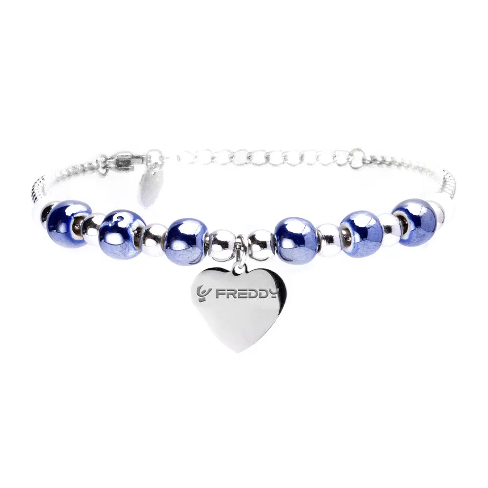 Bracciale con Perline Blu e Cuore Silver