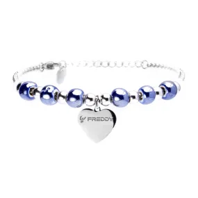 Bracciale con Perline Blu e Cuore Silver