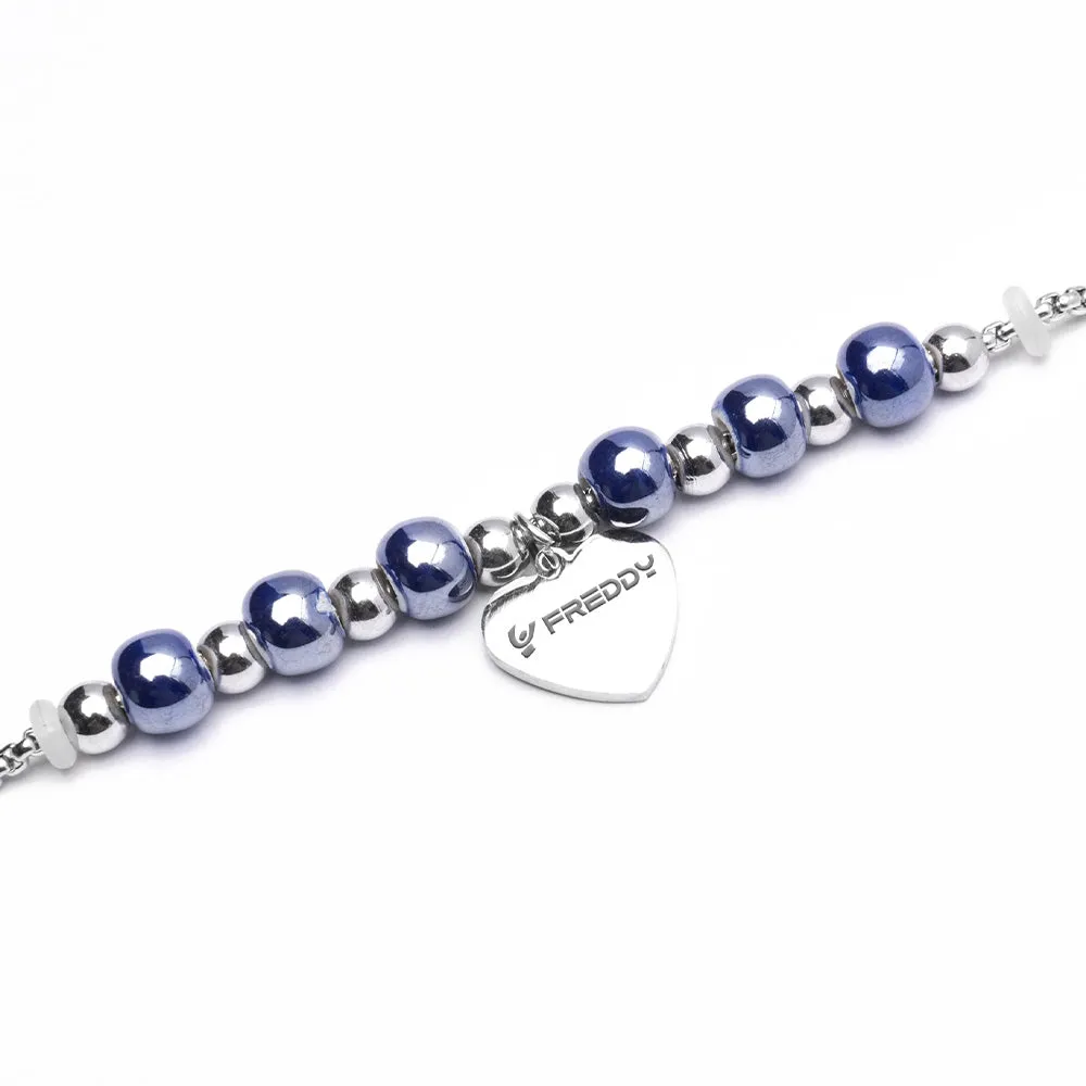 Bracciale con Perline Blu e Cuore Silver