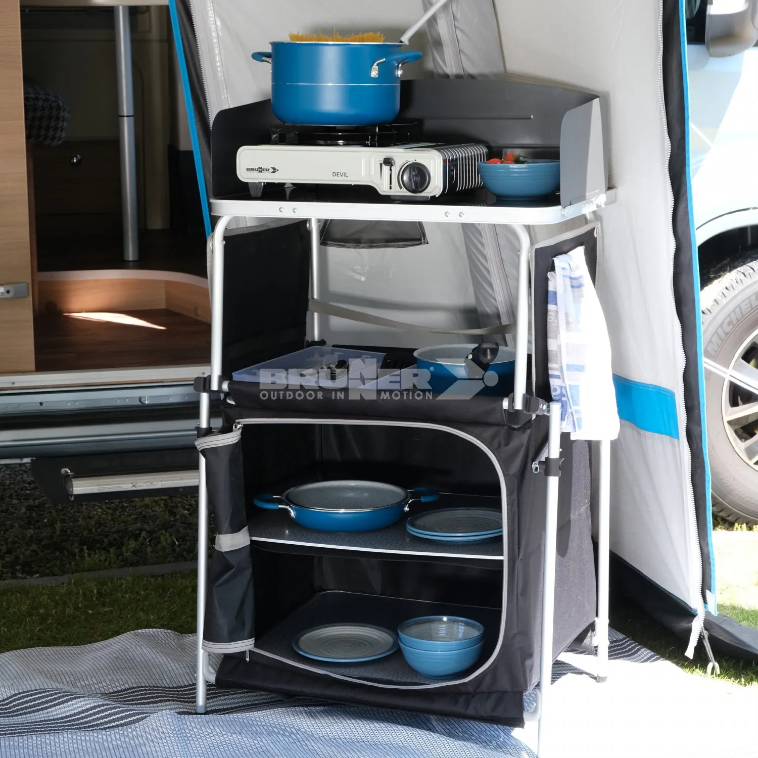 BRUNNER KITCHENETTE MOBILE CUCINA COMPATTO E PIEGHEVOLE CON PIANO DI LAVORO RESISTENTE AL CALORE