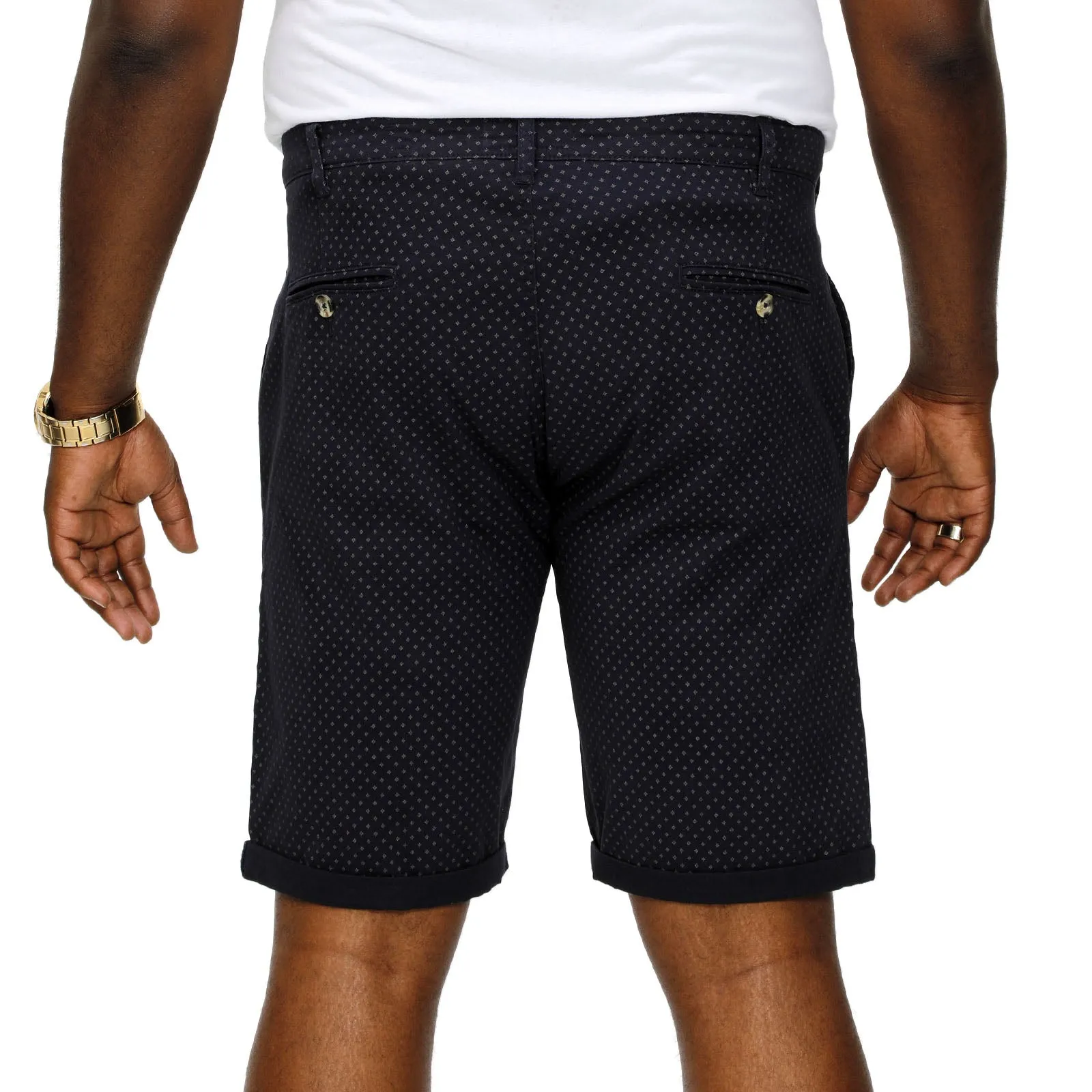 D555 Mens Dudley Big & Tall All Over Print Stretch Chino Shorts - Navy