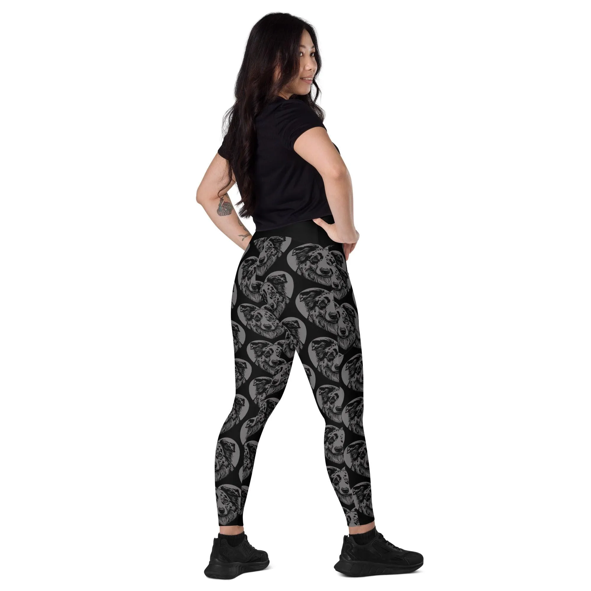 DOG BREED LEGGINGS with pockets - AUSTRALIAN SHEPHERD - HERTTAHOUND - grey