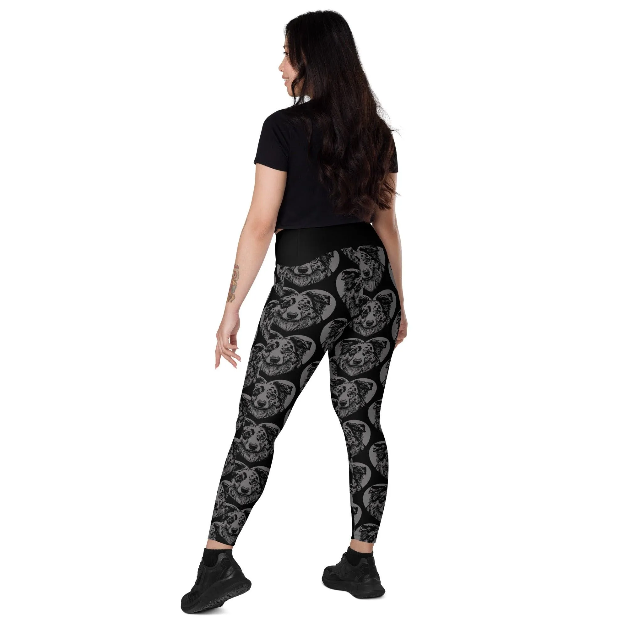 DOG BREED LEGGINGS with pockets - AUSTRALIAN SHEPHERD - HERTTAHOUND - grey