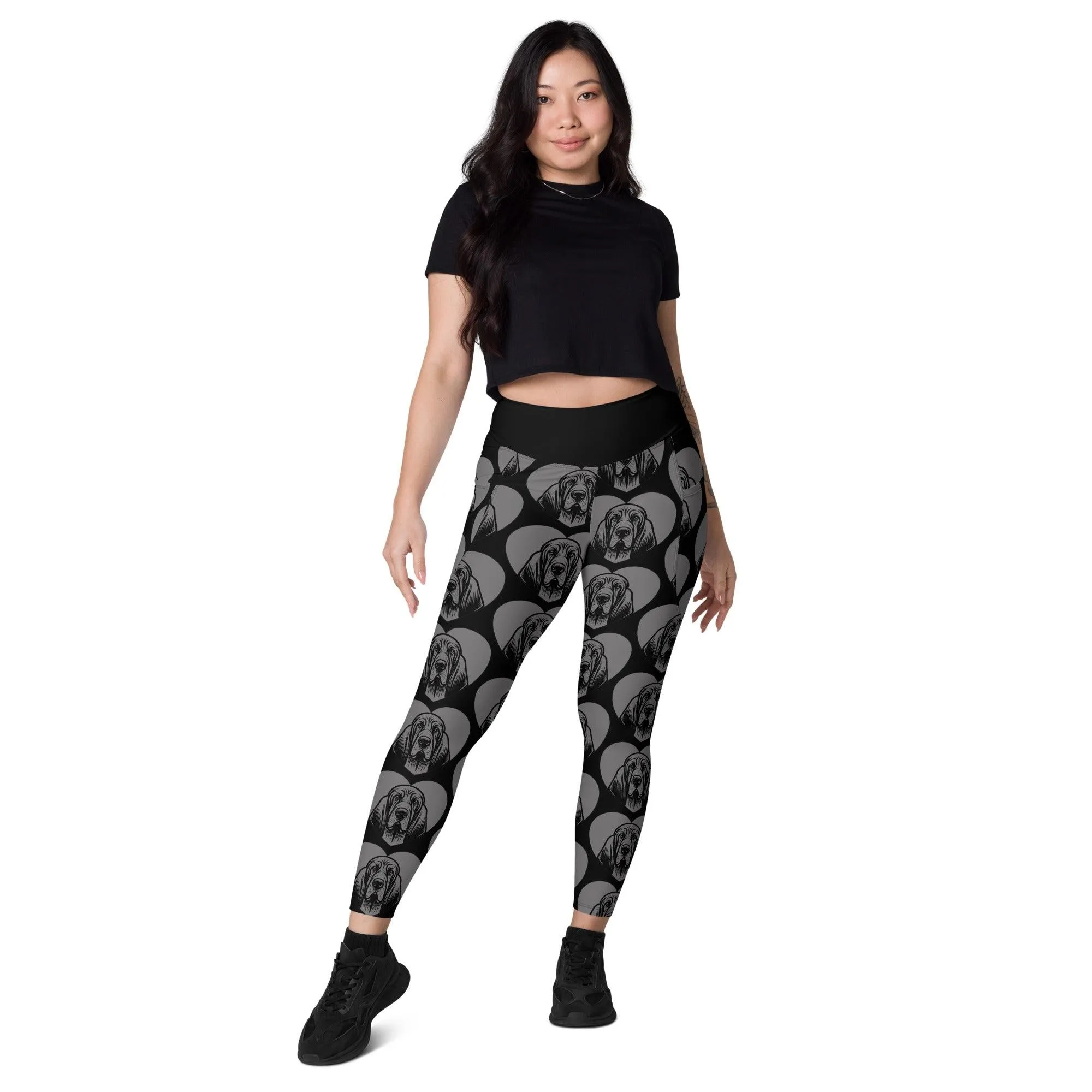 DOG BREED LEGGINGS with pockets - BLOODHOUND - HERTTAHOUND - grey