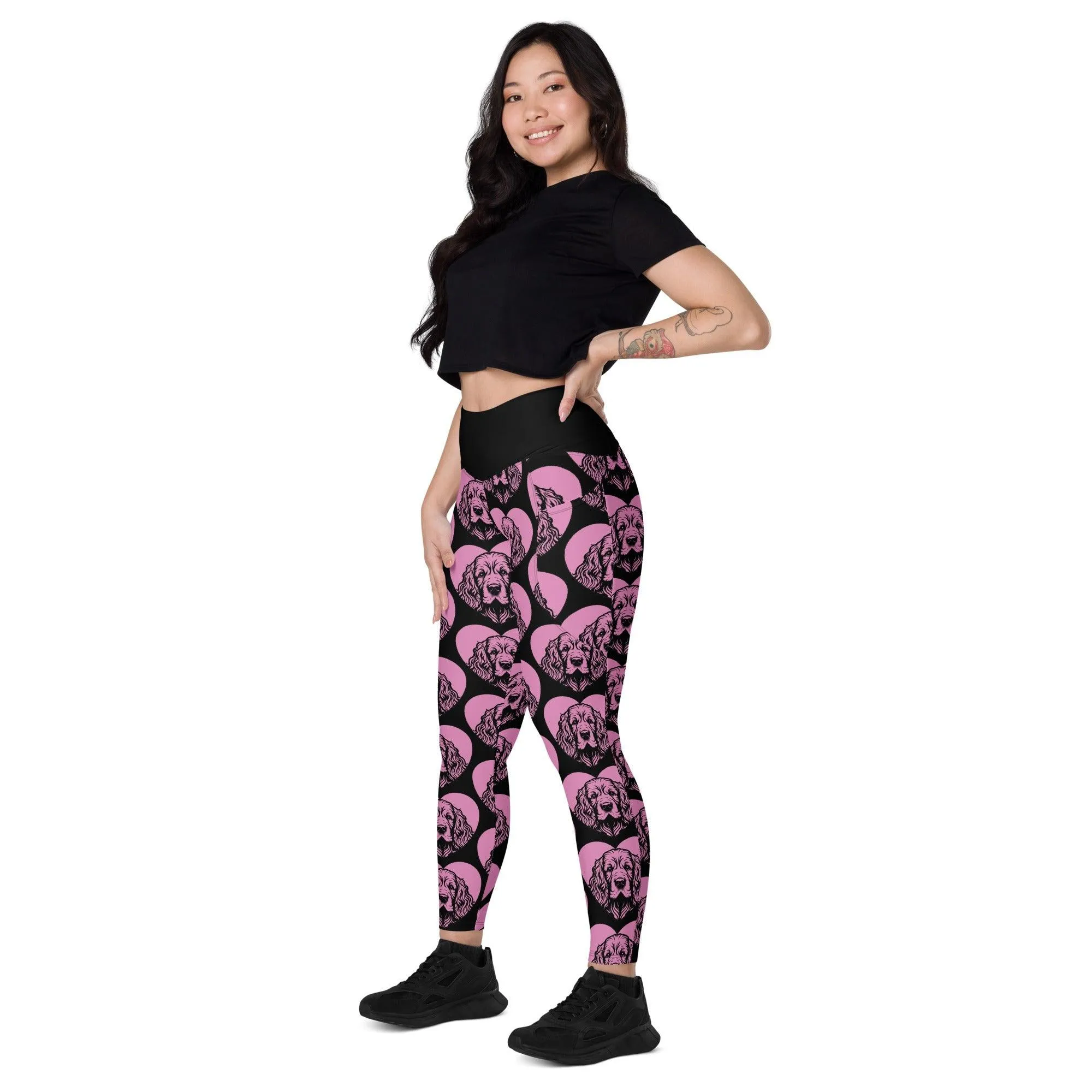 DOG BREED LEGGINGS with pockets - CLUMBER SPANIEL - HERTTAHOUND - pink