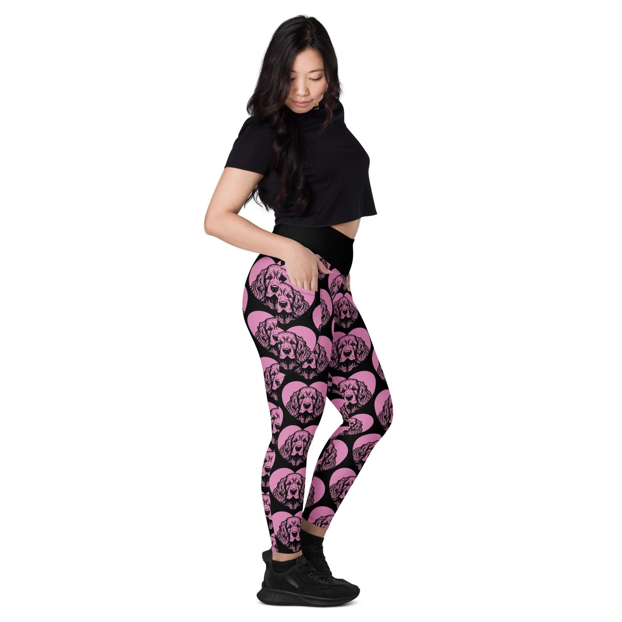 DOG BREED LEGGINGS with pockets - CLUMBER SPANIEL - HERTTAHOUND - pink