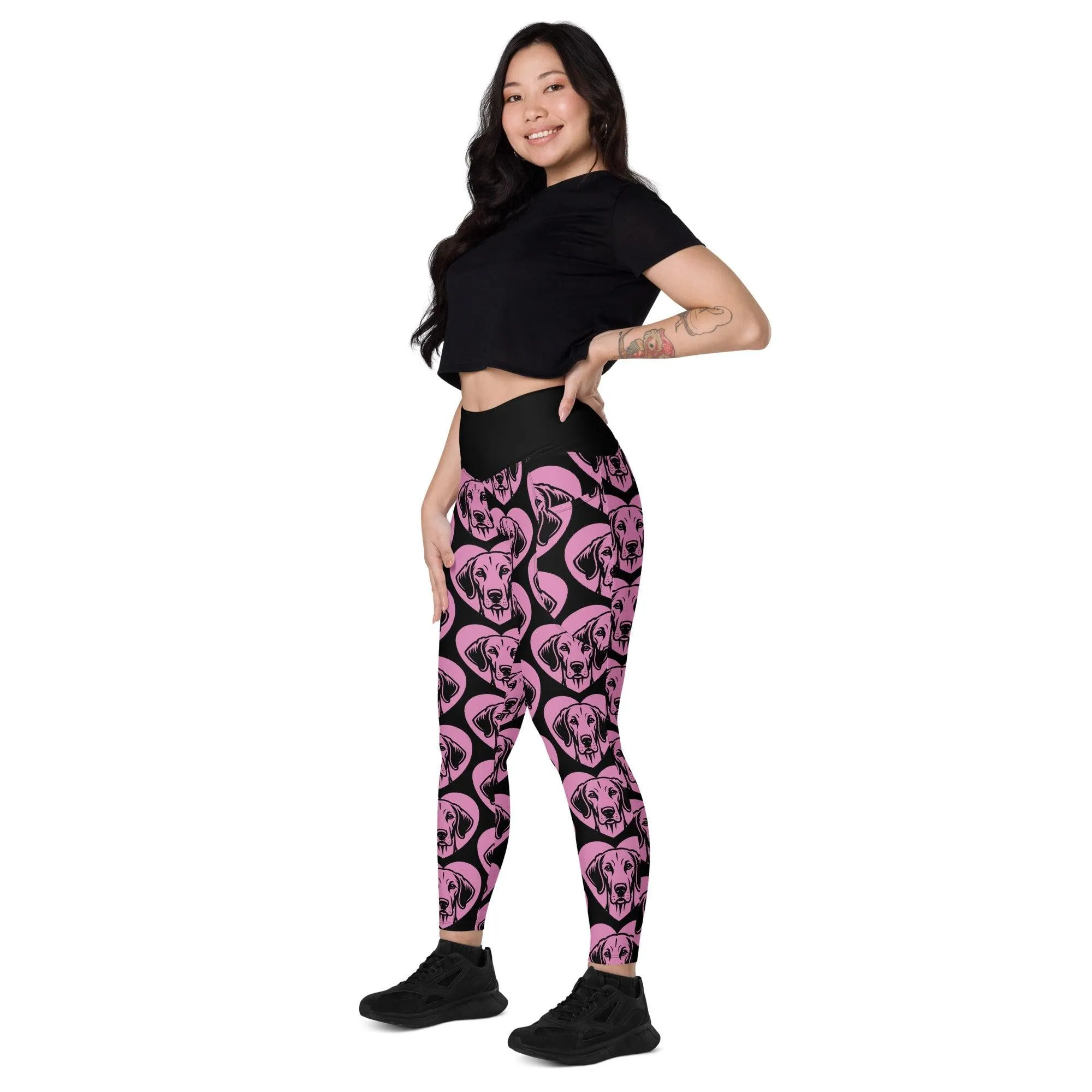 DOG BREED LEGGINGS with pockets - ENGLISH FOXHOUND - HERTTAHOUND - pink