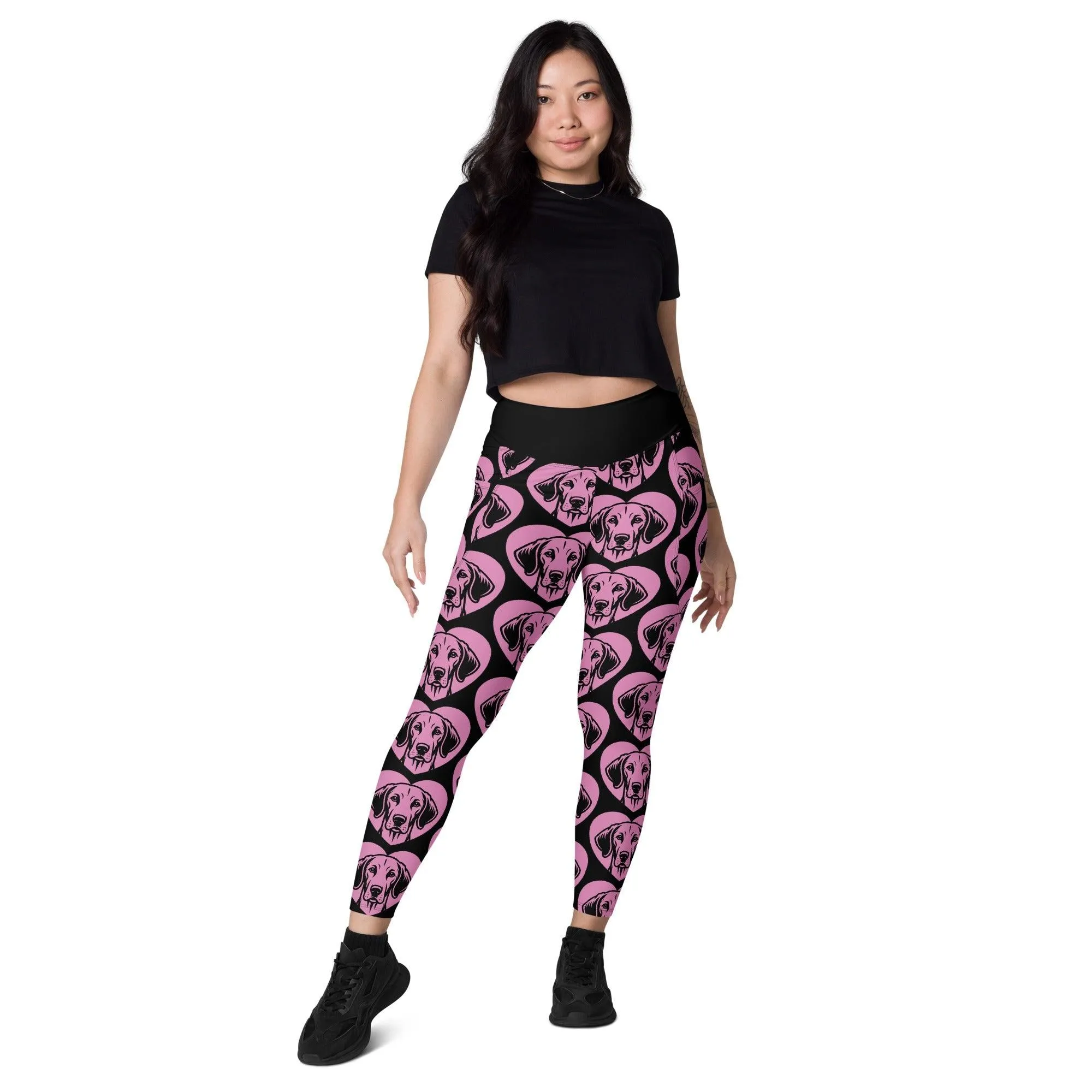 DOG BREED LEGGINGS with pockets - ENGLISH FOXHOUND - HERTTAHOUND - pink