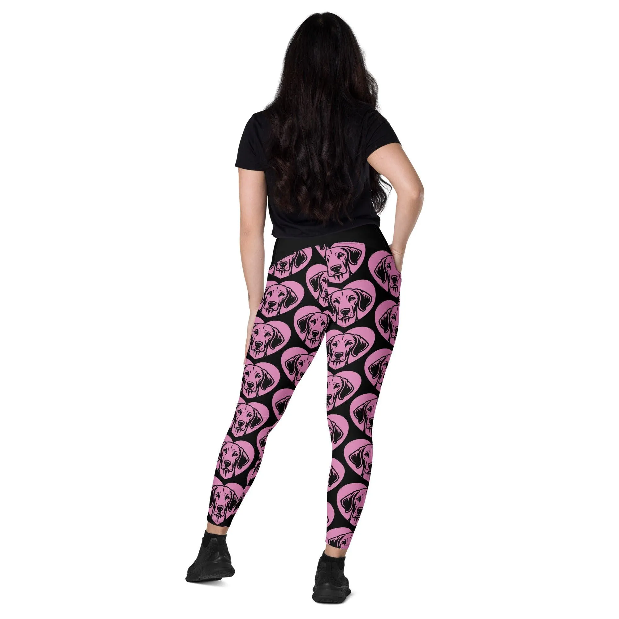 DOG BREED LEGGINGS with pockets - ENGLISH FOXHOUND - HERTTAHOUND - pink