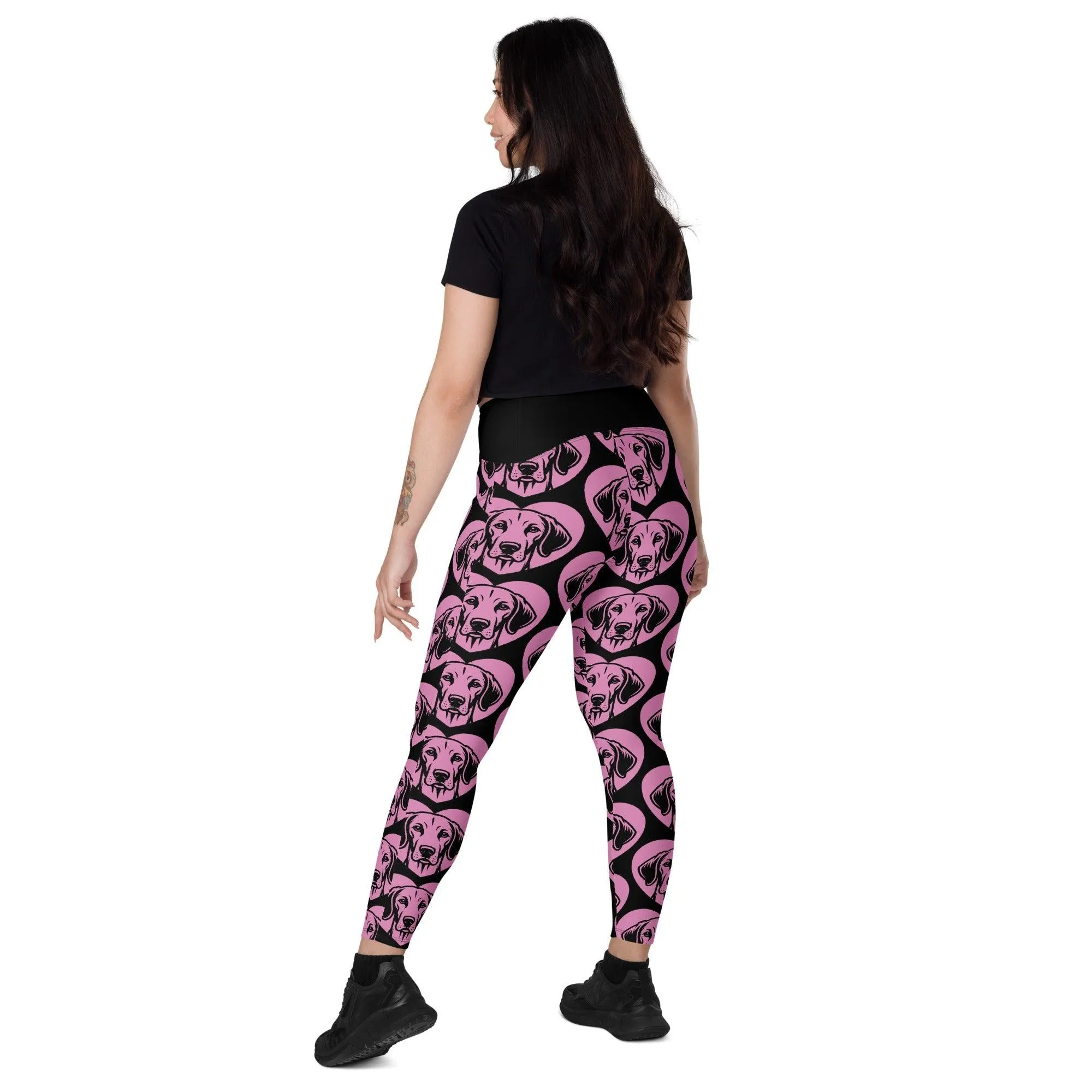 DOG BREED LEGGINGS with pockets - ENGLISH FOXHOUND - HERTTAHOUND - pink