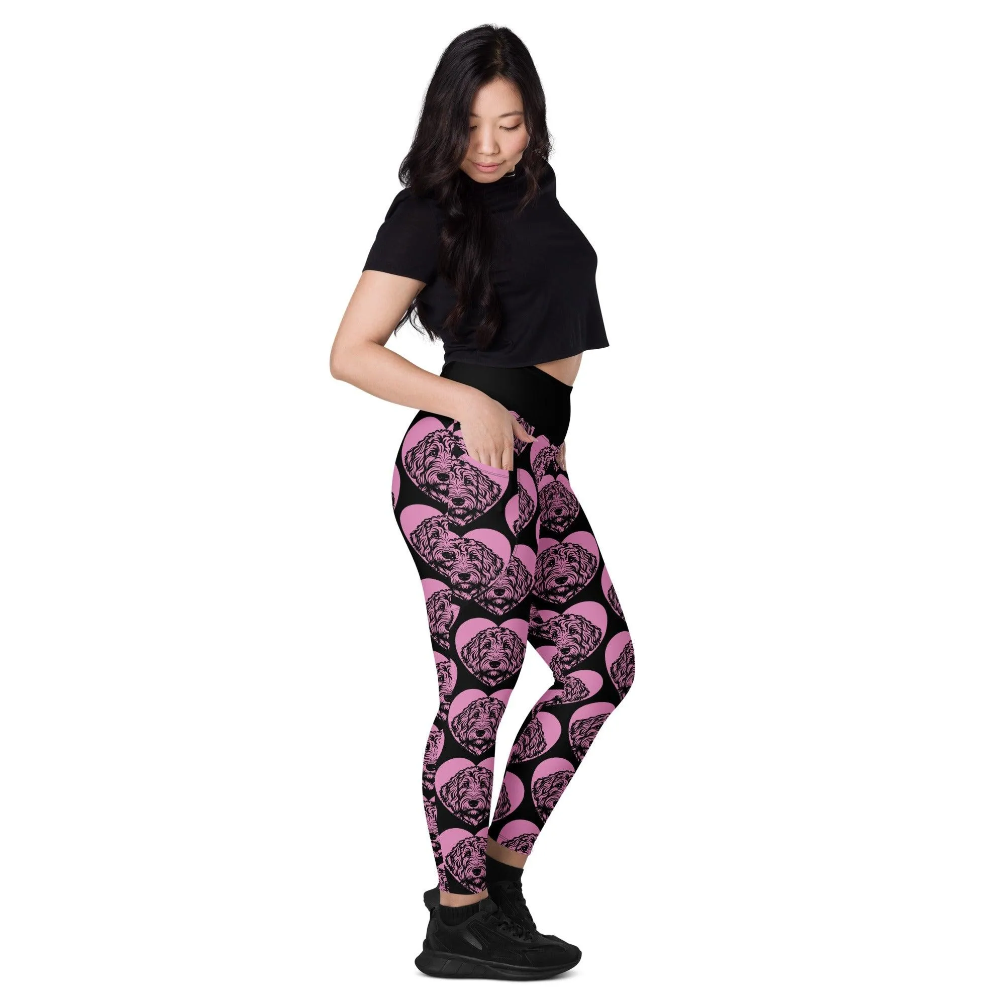 DOG BREED LEGGINGS with pockets - LABRADOODLE - HERTTAHOUND - pink