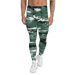 Earth Green Camo Men's Leggings - Moisture-Wicking, Quick-Drying, Compression, UPF 38-40 - Ideal for Surfing, MMA, Crossfit, Running