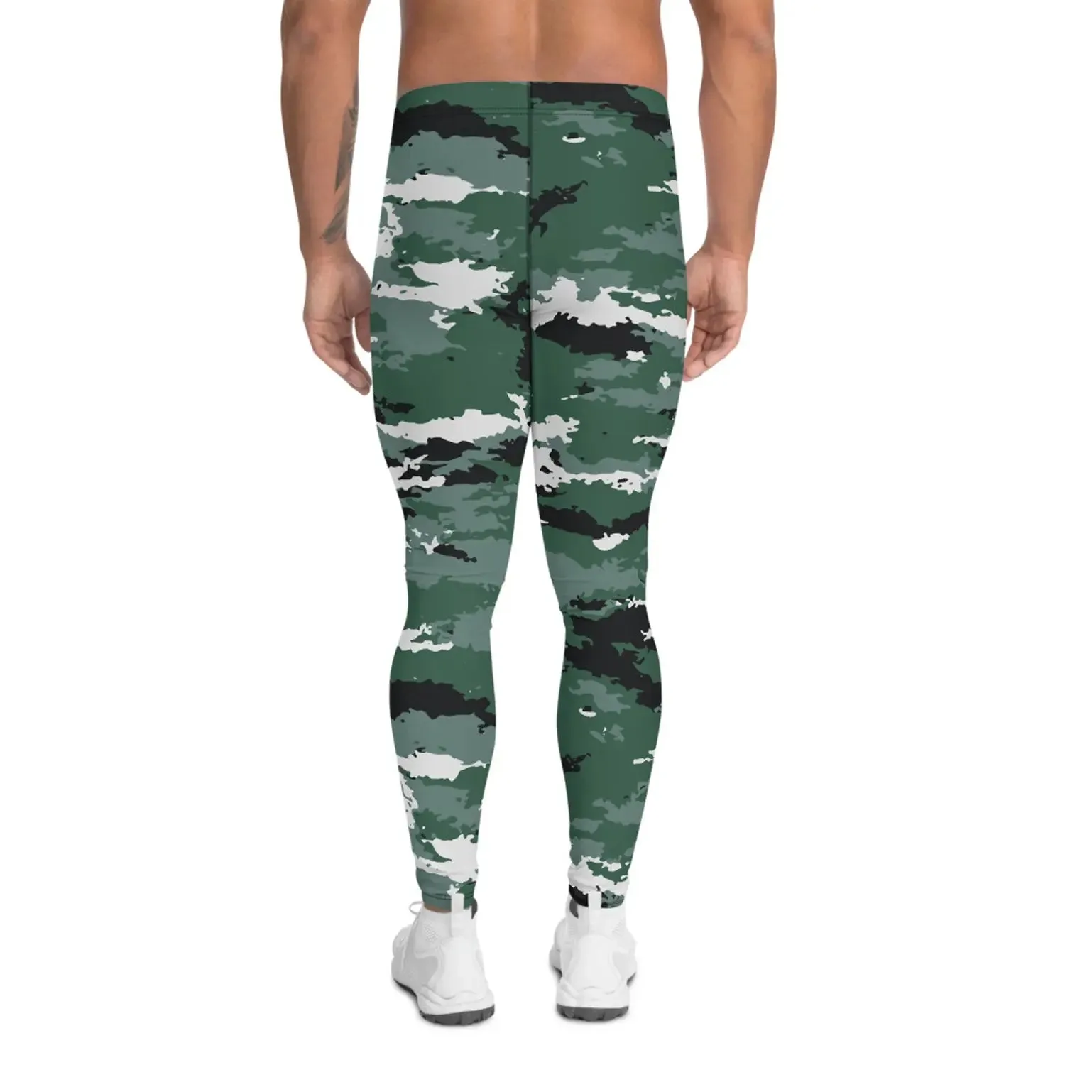 Earth Green Camo Men's Leggings - Moisture-Wicking, Quick-Drying, Compression, UPF 38-40 - Ideal for Surfing, MMA, Crossfit, Running