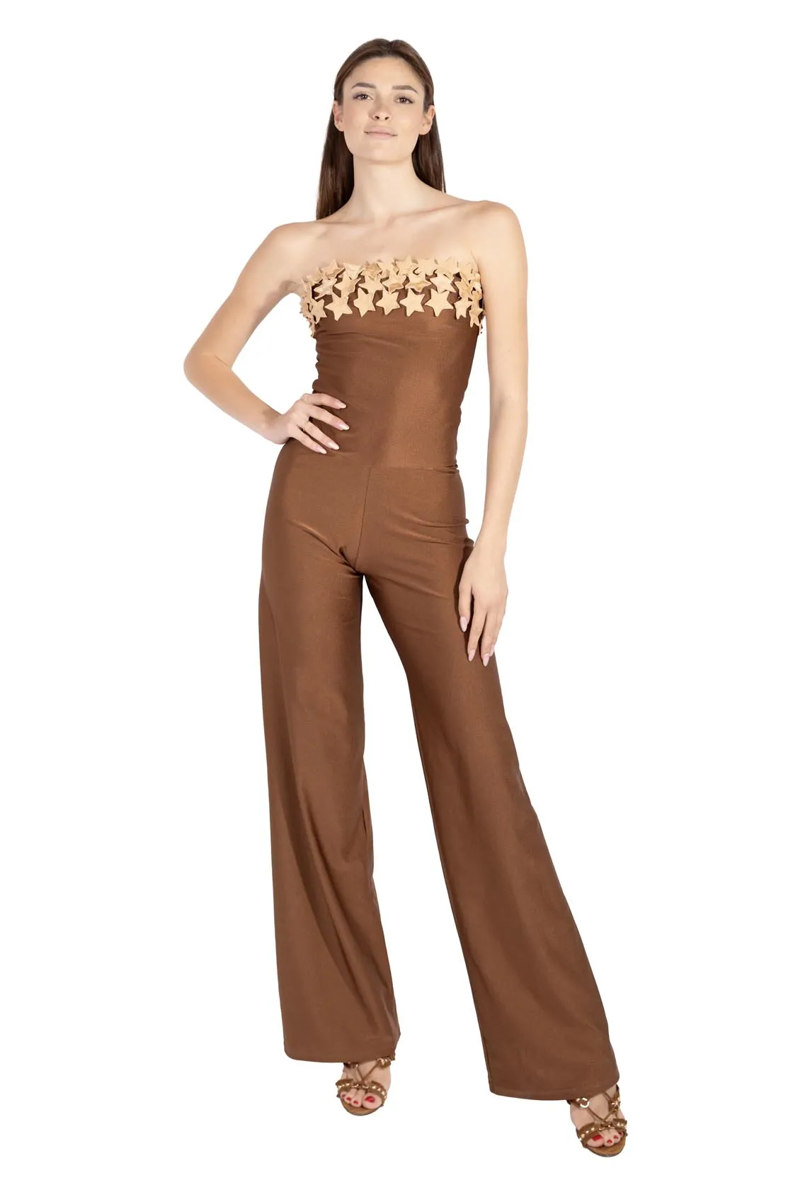 Fascia di Stelle jumpsuit in Lycra Marrone Oro