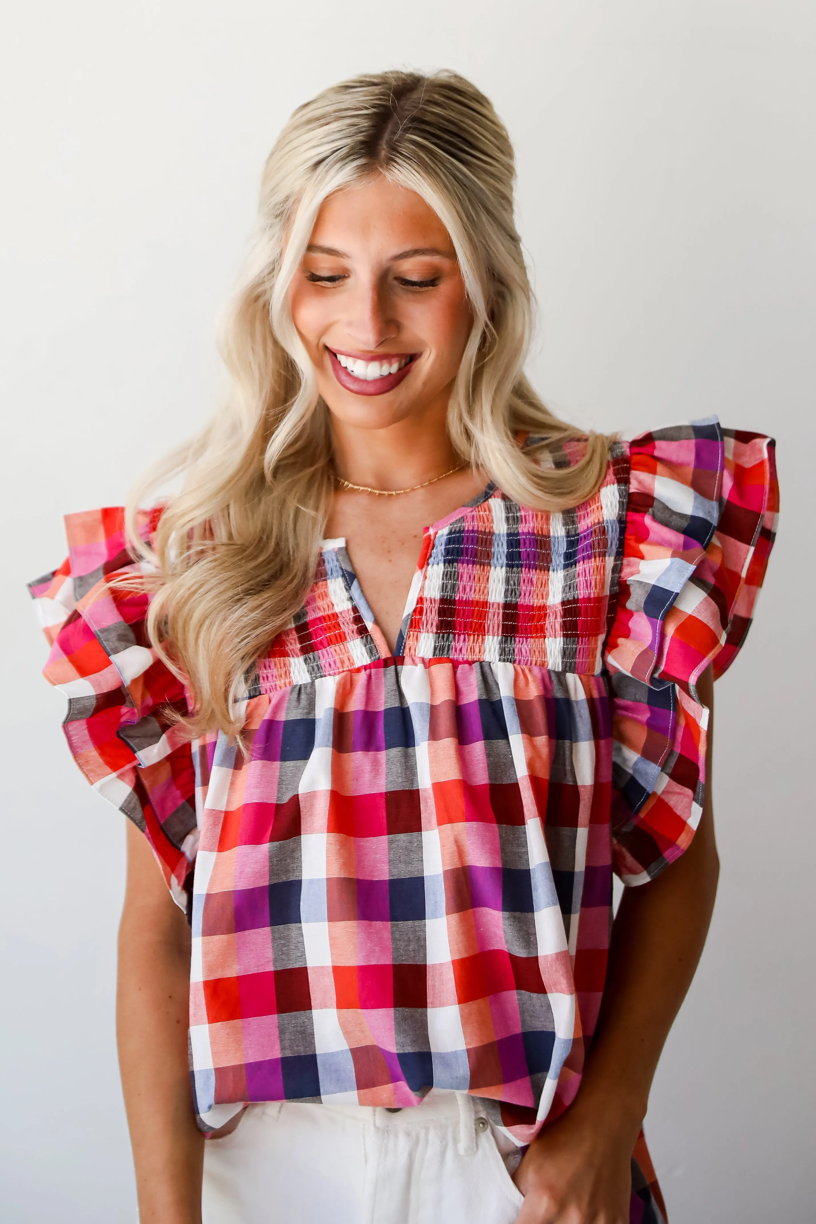 FINAL SALE - Dreamy Afternoons Fuchsia Plaid Blouse