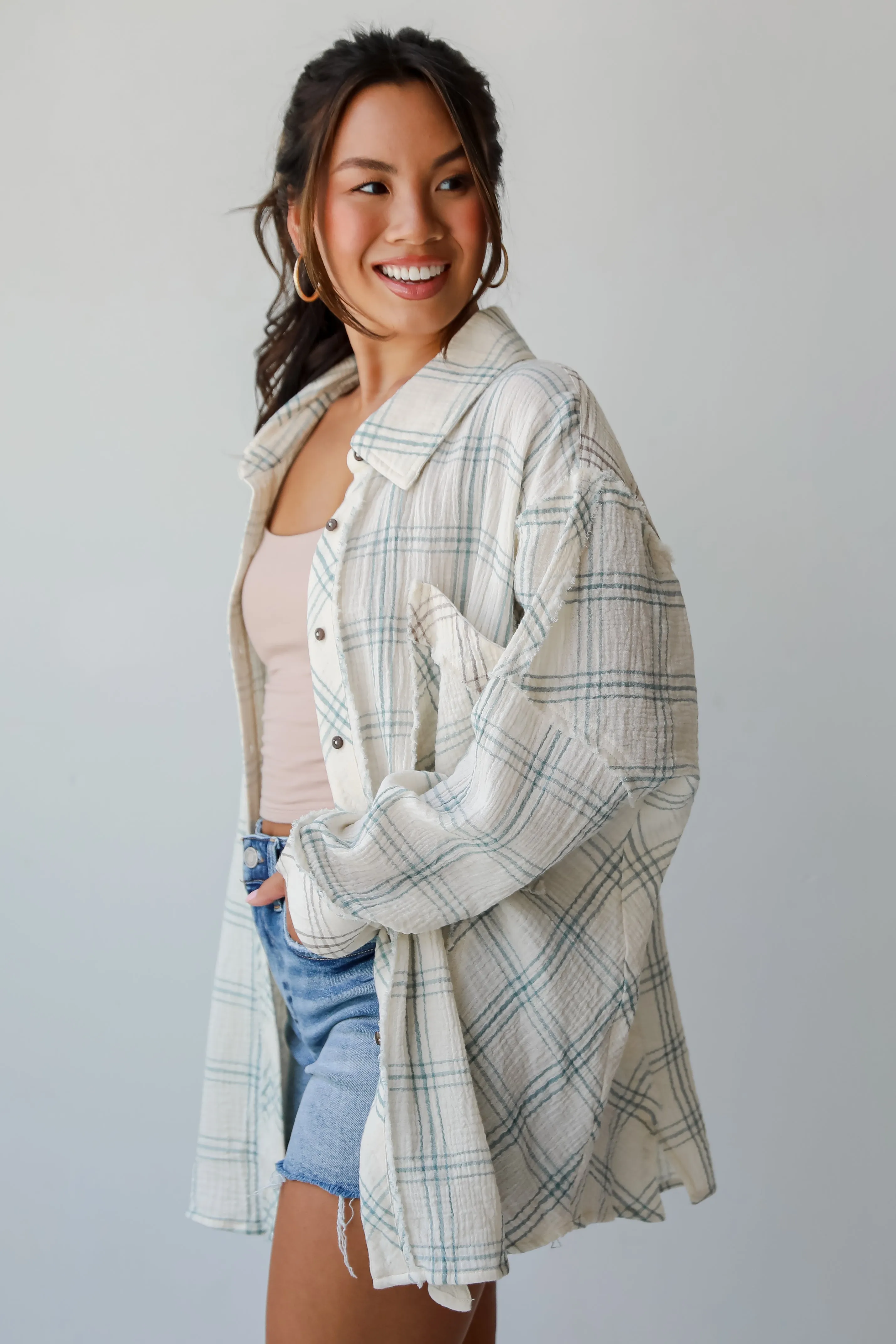 FINAL SALE - Playful Vibes Plaid Linen Button-Up Blouse