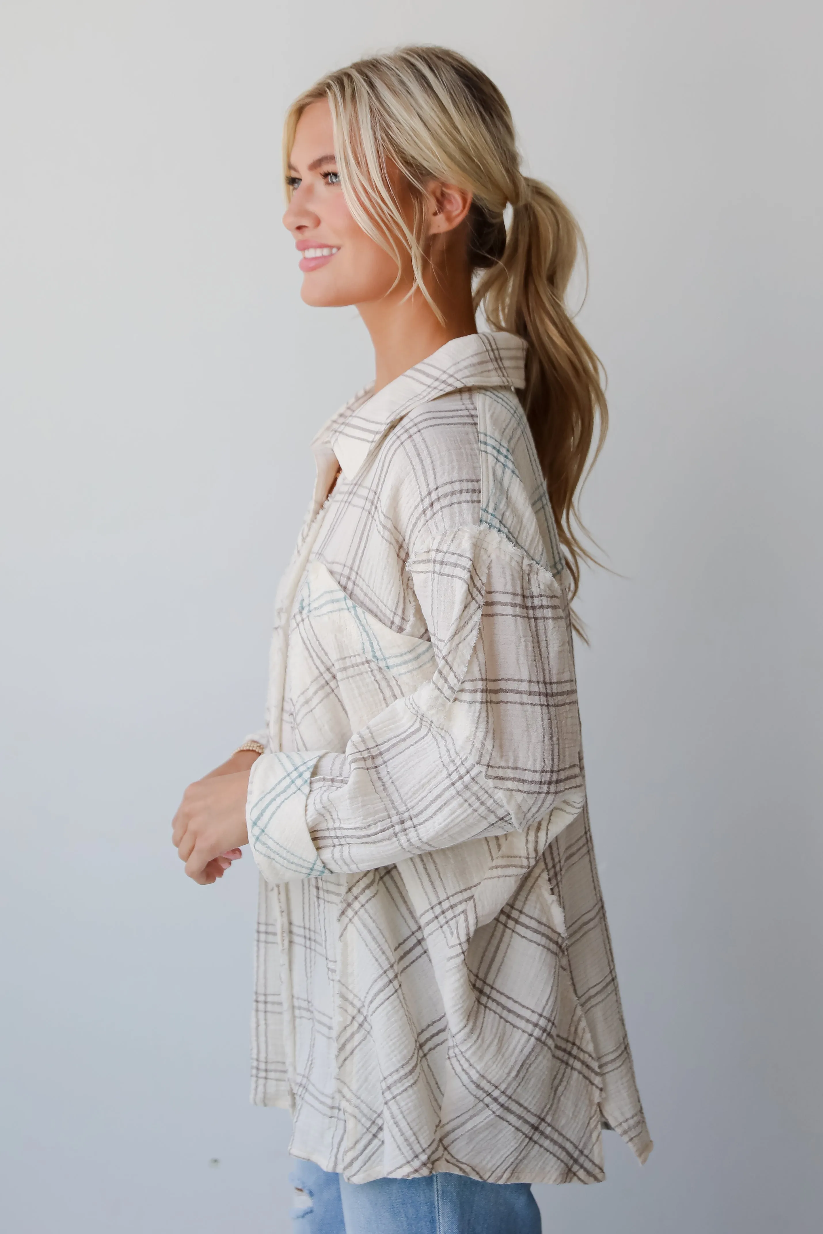 FINAL SALE - Playful Vibes Plaid Linen Button-Up Blouse