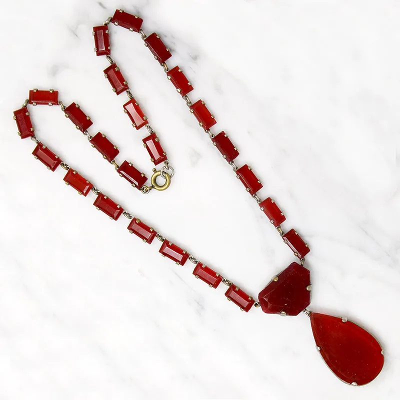 Glamorous Carnelian-Colored Glass Czech Necklace