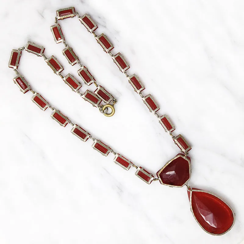 Glamorous Carnelian-Colored Glass Czech Necklace