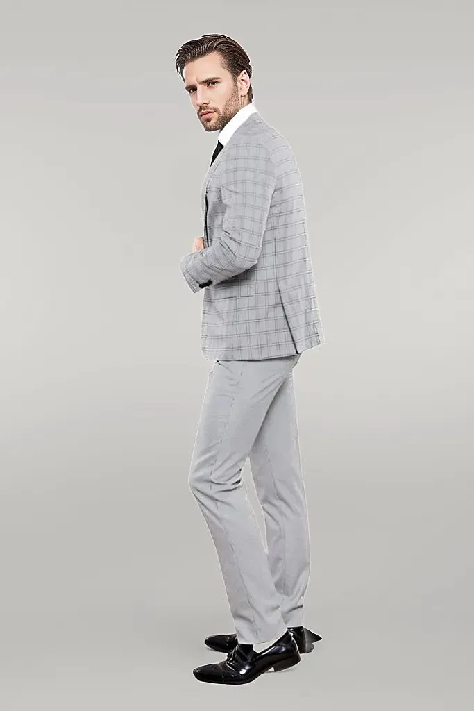 Grey Plaid Vested Men's Suit | Wessi