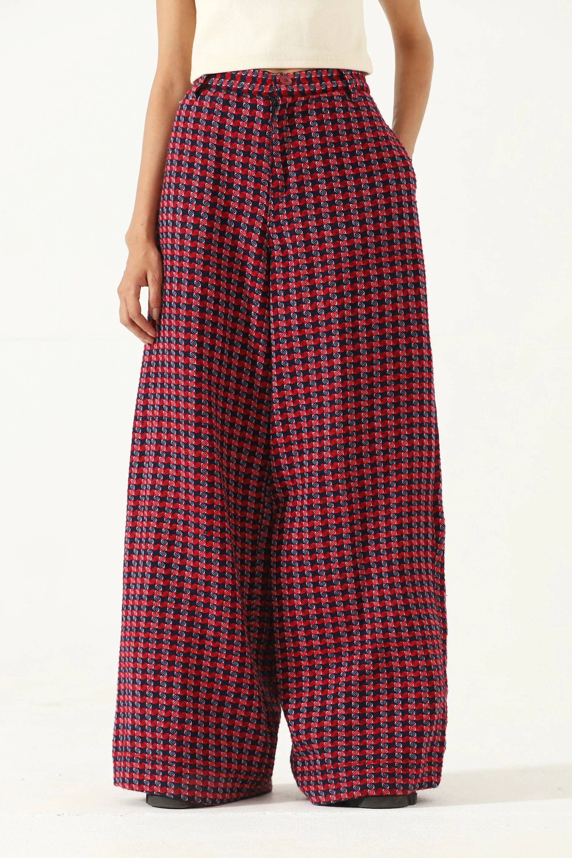 HANDWOVEN PLAID COTTON TROUSERS