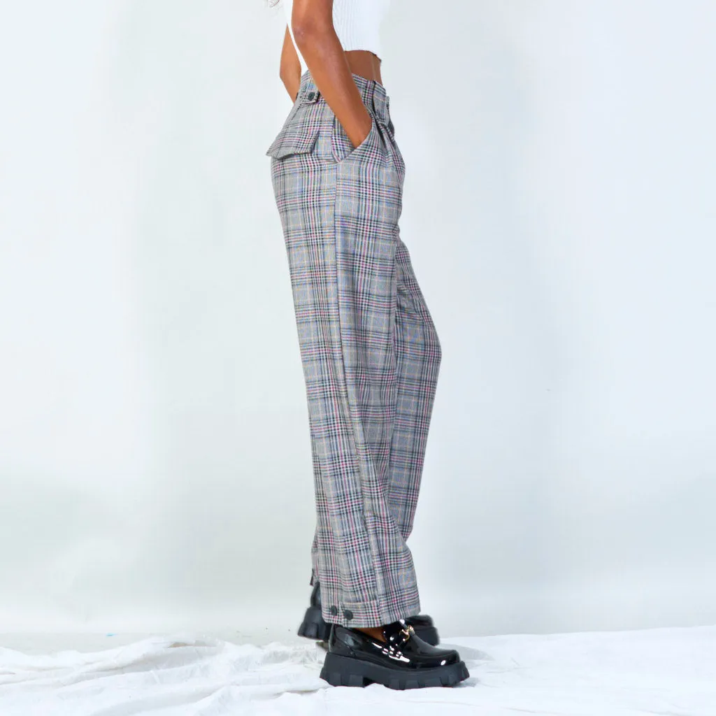 High-waisted pleated plaid trousers wholesale