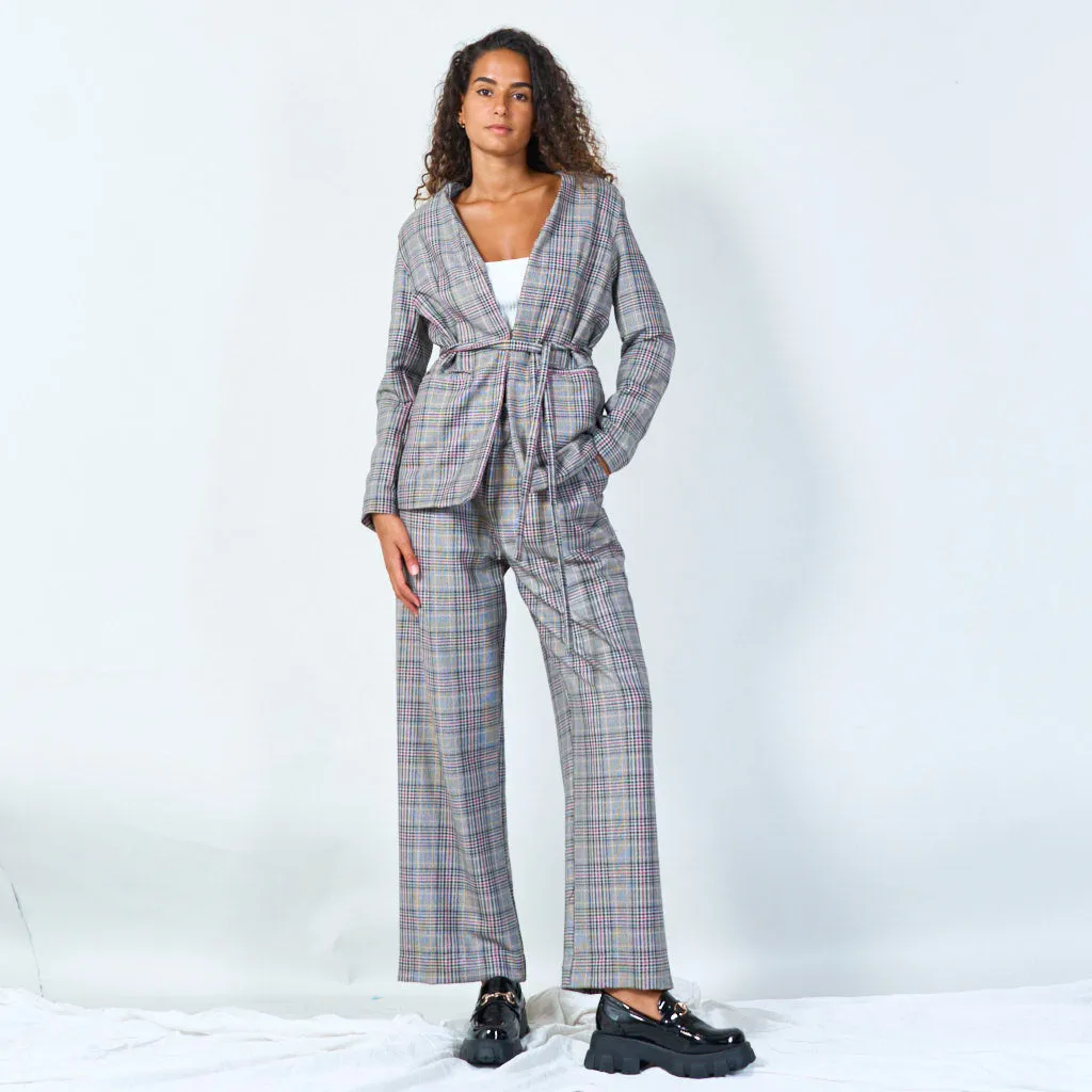 High-waisted pleated plaid trousers wholesale