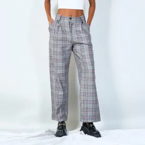 High-waisted pleated plaid trousers wholesale