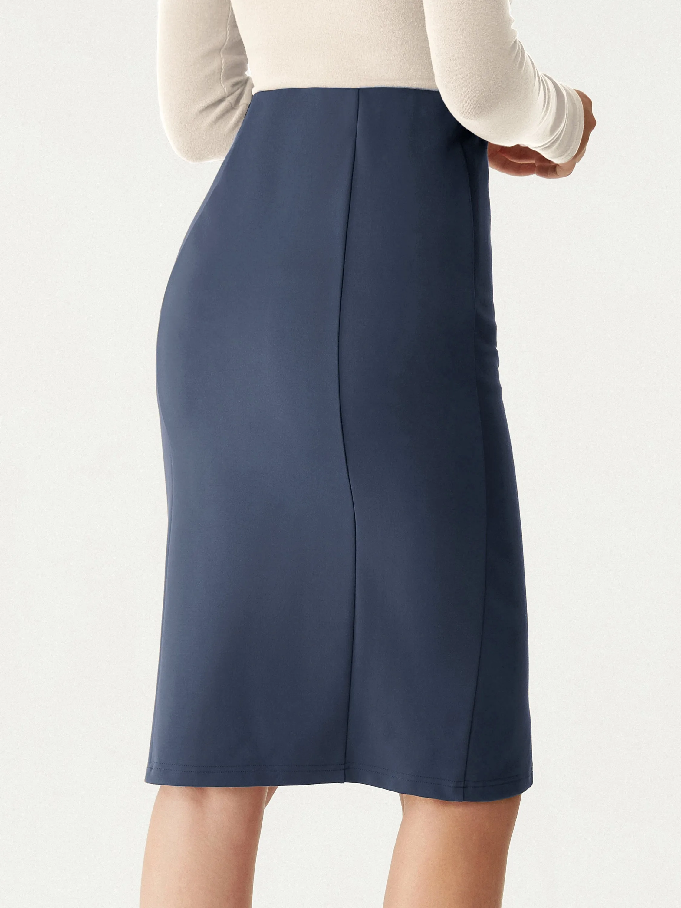 High Waisted Split Hem Midi Pencil Skirt