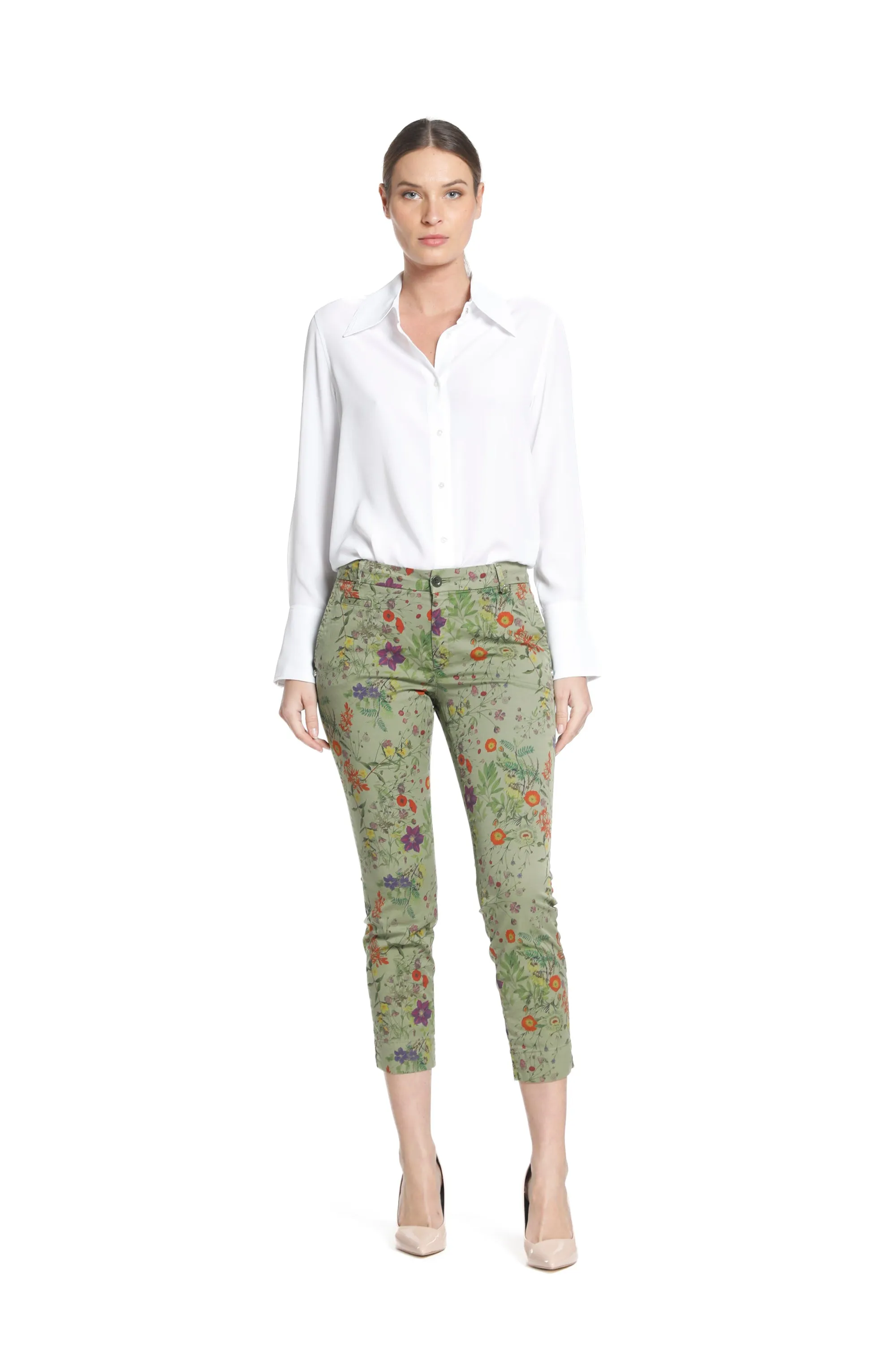 Jaqueline Capri pantalone chino donna in fantasia floreale curvy