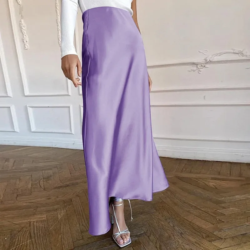 Joskaa Christmas Gift InstaHot Silk Women Skirt Soft Trumpet 2024 Fashion Summer High Waist Solid Party Casual Satin Female Skirts Office Lady Skirts