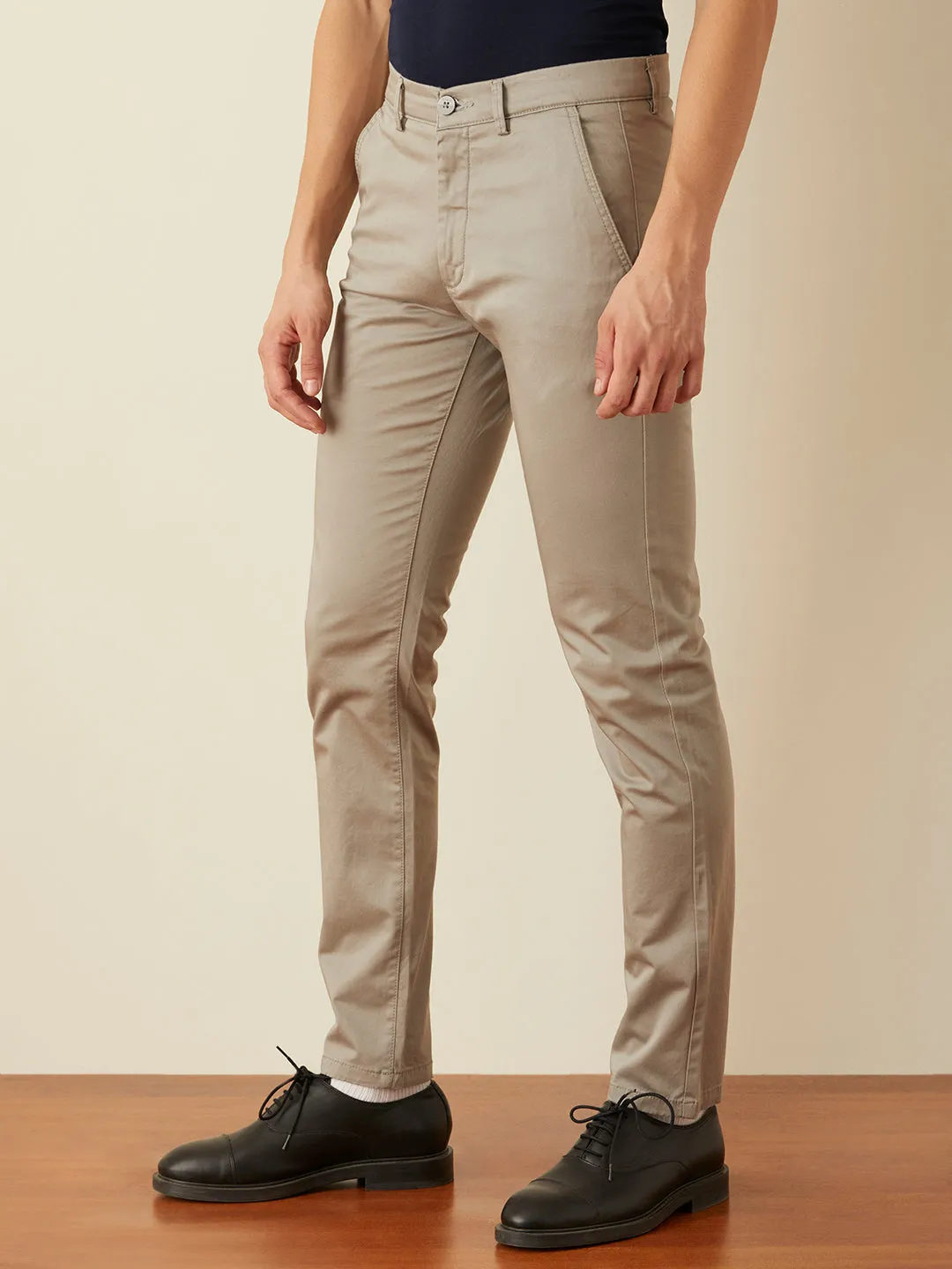 Light Grey Plain Slim Fit Trousers