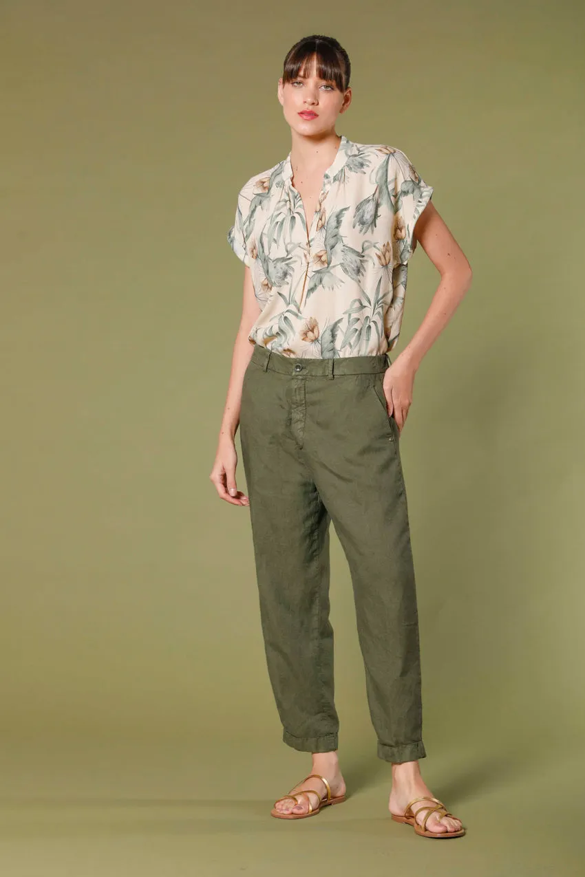 Linda Summer pantalone chino jogger donna in stuoia di tencel e lino relaxed