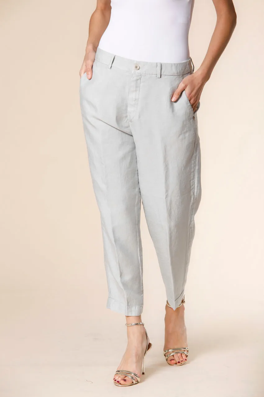 Linda Summer pantalone chino jogger donna in stuoia di tencel e lino relaxed