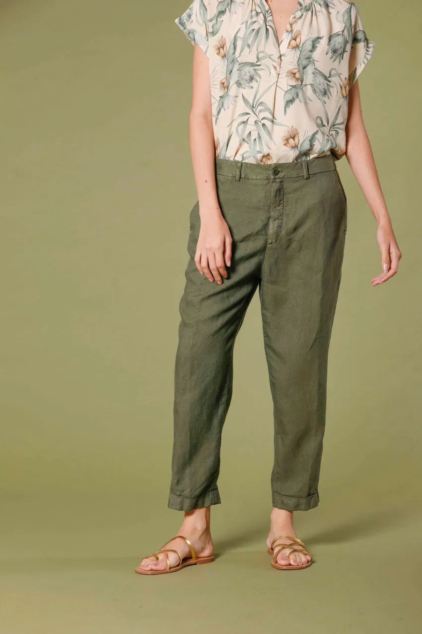 Linda Summer pantalone chino jogger donna in stuoia di tencel e lino relaxed