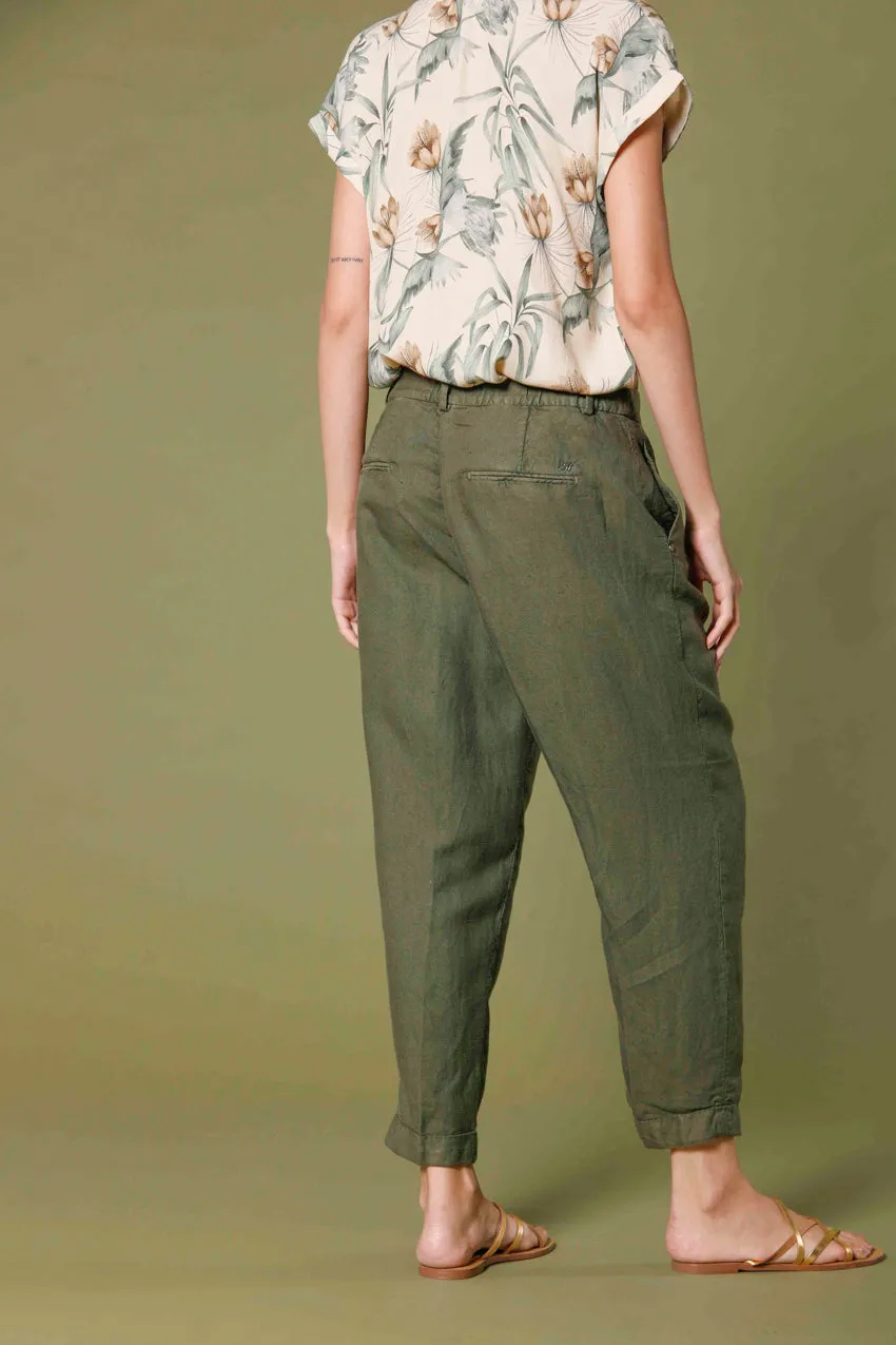 Linda Summer pantalone chino jogger donna in stuoia di tencel e lino relaxed