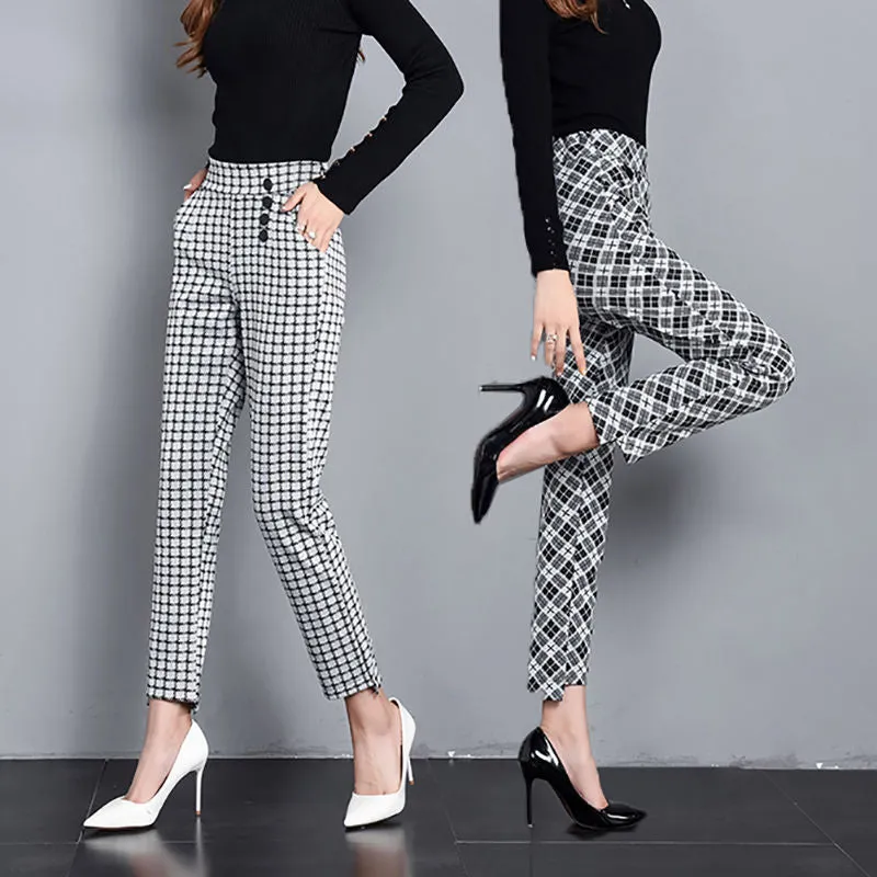 Loose straight plaid pants