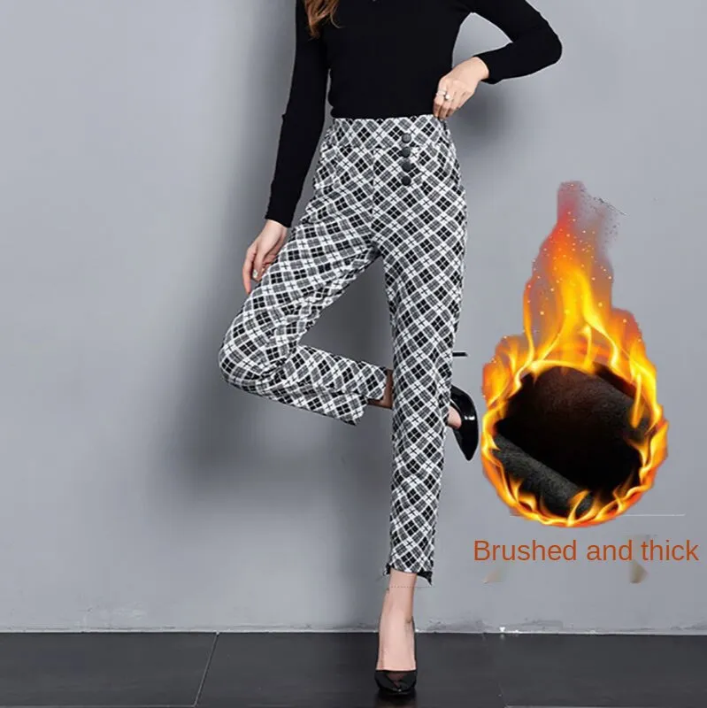 Loose straight plaid pants