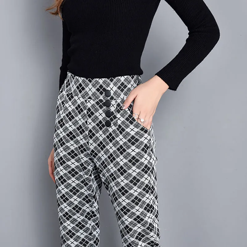 Loose straight plaid pants