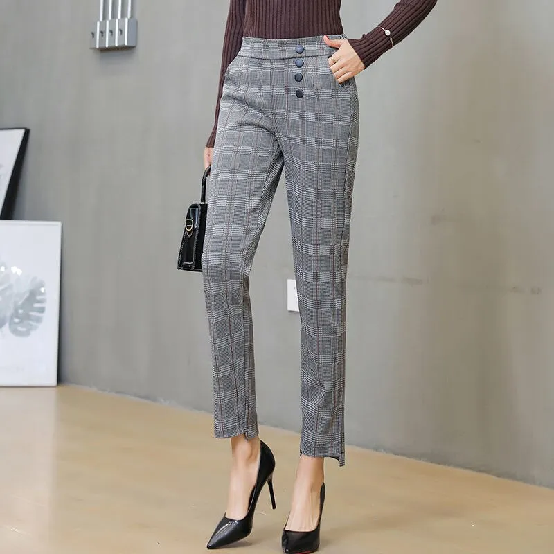 Loose straight plaid pants