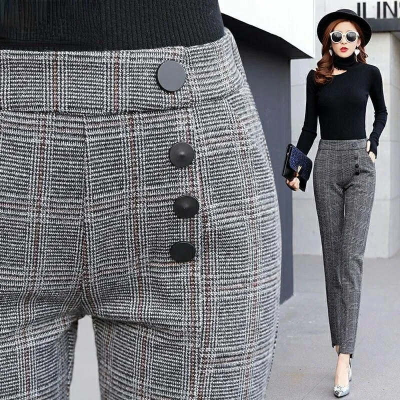 Loose straight plaid pants